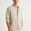 Men's Casual Linen Band Collar Long Sleeve Shirt — Oversized Relaxed Fit