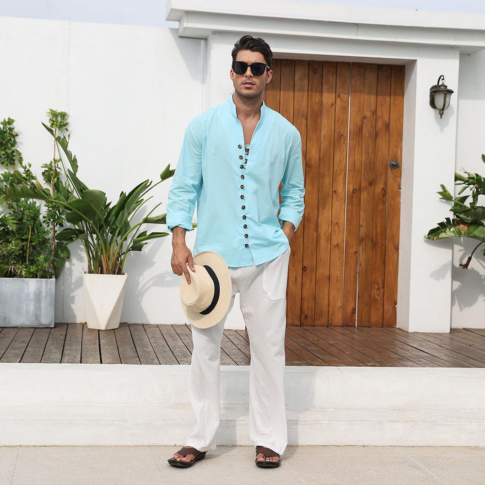 Men's Pure Linen Straight Leg Pants — Breathable Summer Elastic Waist