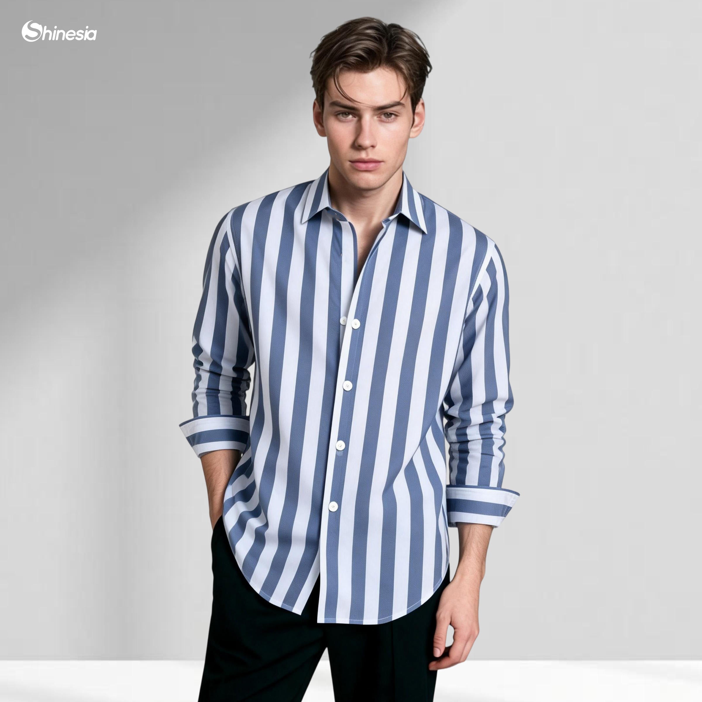 Men's Classic Stripe Long Sleeve Shirt — Smart Casual Button-Down