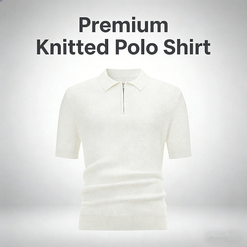 Men's Quarter-Zip Knitted Polo Shirt — Slim Fit Quick-Dry Golf Shirt