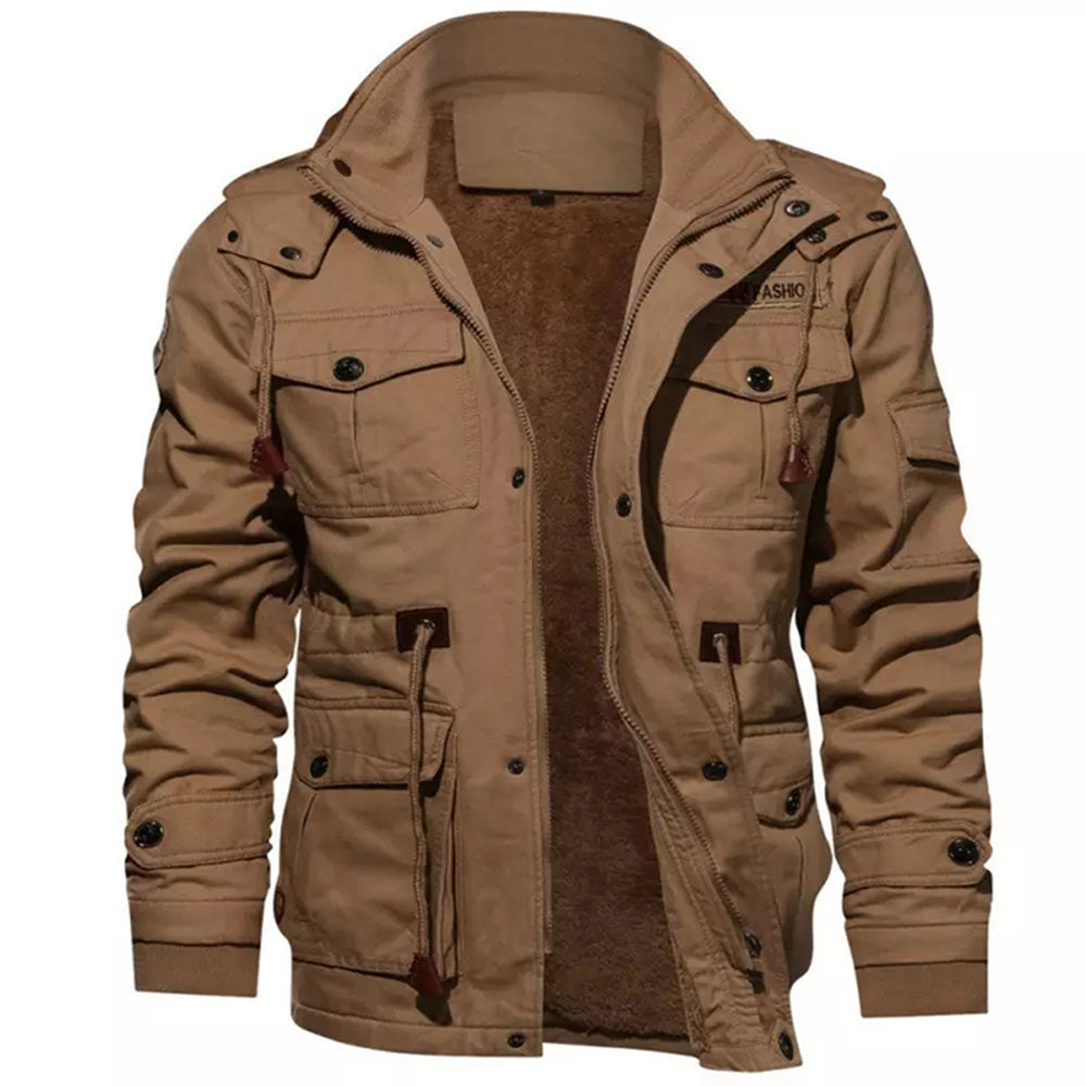 Men's Fleece-Lined Tactical Field Jacket — Windproof Multi-Pocket Winter Coat