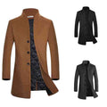 Men's Slim Wool Blend Single-Breasted Overcoat — Stand Collar Business Coat