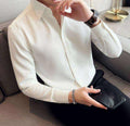 Men's Waffle Texture Long Sleeve Casual Shirt — Slim Fit Business Style